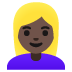 👱🏿‍♀️ woman: dark skin tone, blond hair display on Google